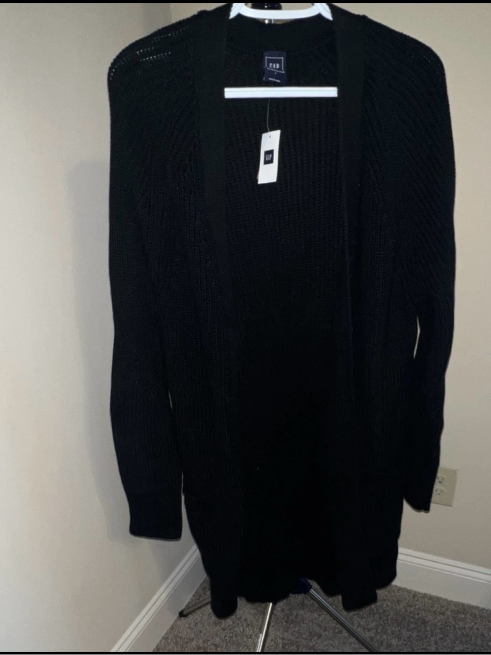 GAP Black Open-Front Chunky Knit Cardigan